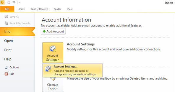 Setup email account on your Outlook 2010 Manual Step 1