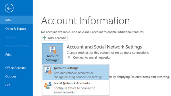 Setup email account on your Outlook 2013 Manual Step 1