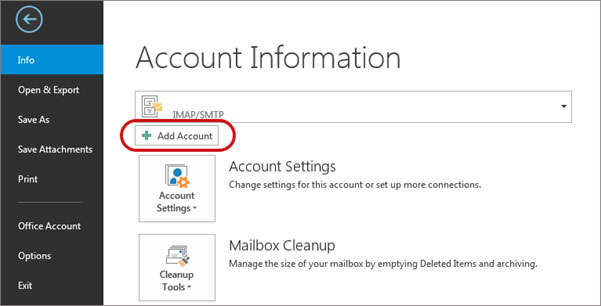 Setup email account on your Outlook 2016 Manual Step 1 - Method 2